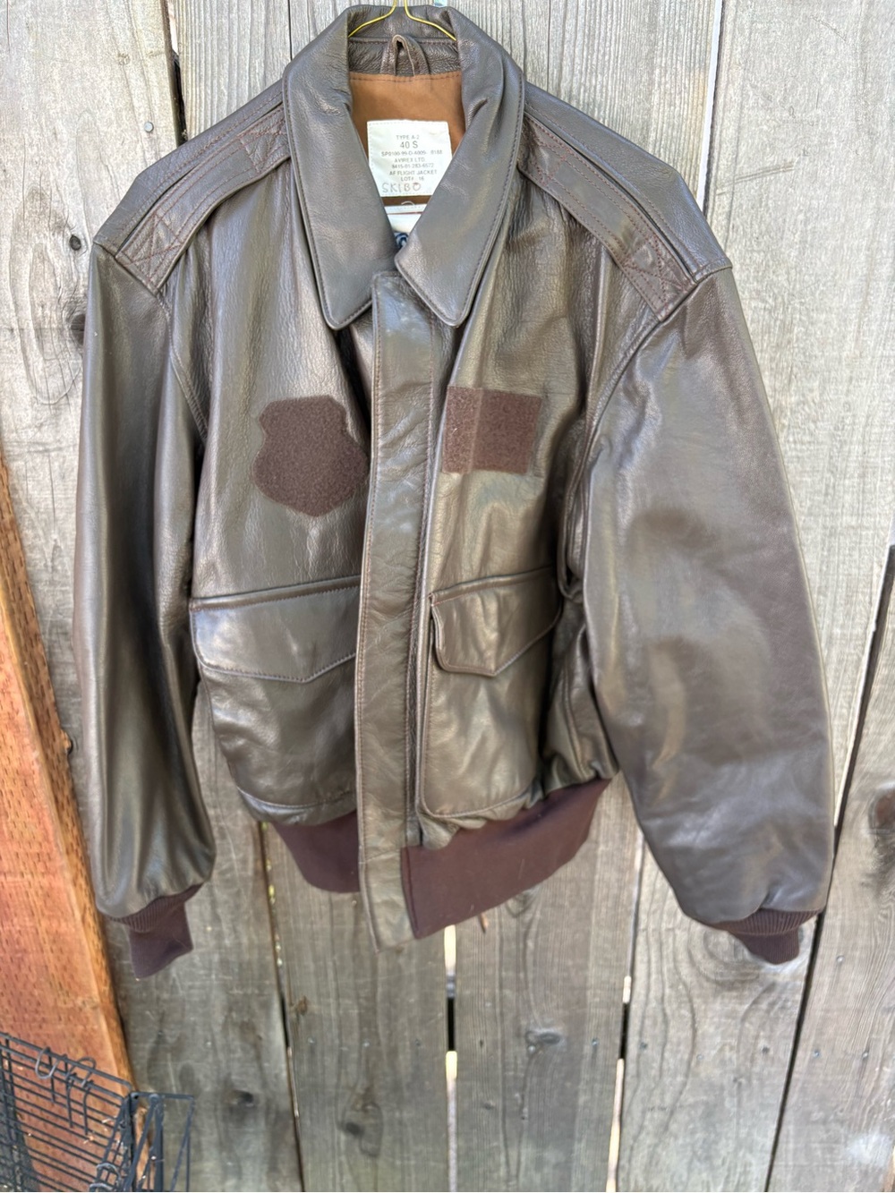 Brown leather Avirex Type A-2 40 S Military flight bomber jacket.